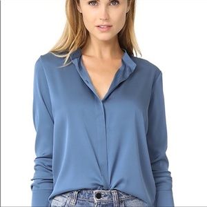 Eileen Fisher Button-Down Band-Collar Silk Shirt